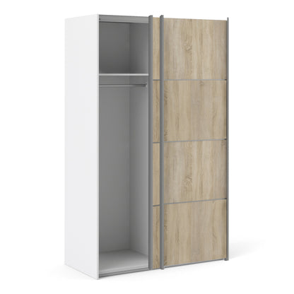 The 'Patsy' Collection.   Sliding Wardrobe 120cm in White with Oak Doors with 2 Shelves