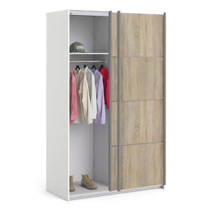 The 'Patsy' Collection.   Sliding Wardrobe 120cm in White with Oak Doors with 2 Shelves