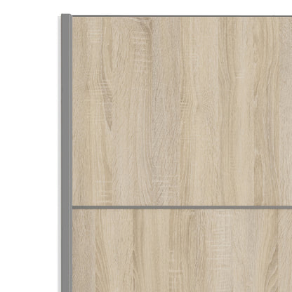 The 'Patsy' Collection.   Sliding Wardrobe 120cm in White with Oak Doors with 2 Shelves