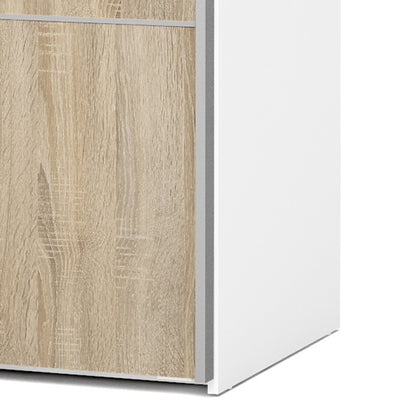 The 'Patsy' Collection.   Sliding Wardrobe 120cm in White with Oak Doors with 2 Shelves
