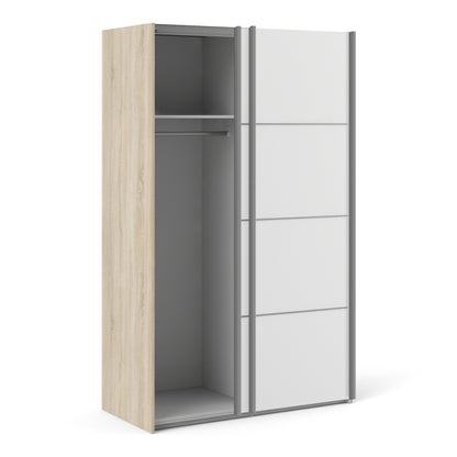 The 'Patsy' Collection.   Sliding Wardrobe 120cm in Oak with White Doors with 2 Shelves