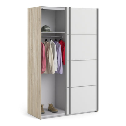 The 'Patsy' Collection.   Sliding Wardrobe 120cm in Oak with White Doors with 2 Shelves