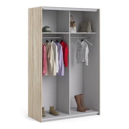 The 'Patsy' Collection.   Sliding Wardrobe 120cm in Oak with White Doors with 2 Shelves