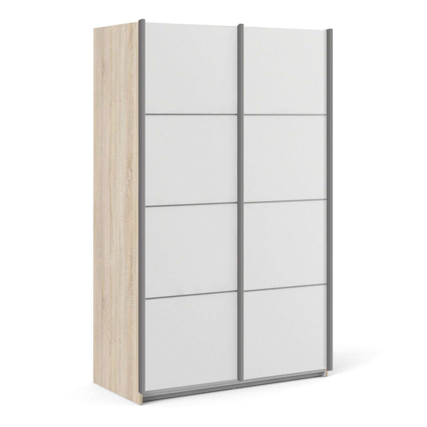 The 'Patsy' Collection.   Sliding Wardrobe 120cm in Oak with White Doors with 5 Shelves