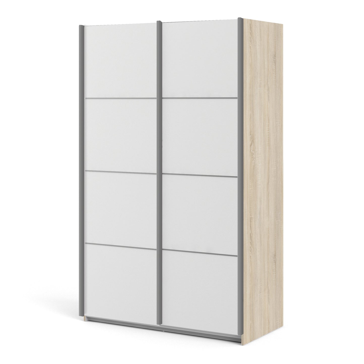 The 'Patsy' Collection.   Sliding Wardrobe 120cm in Oak with White Doors with 5 Shelves