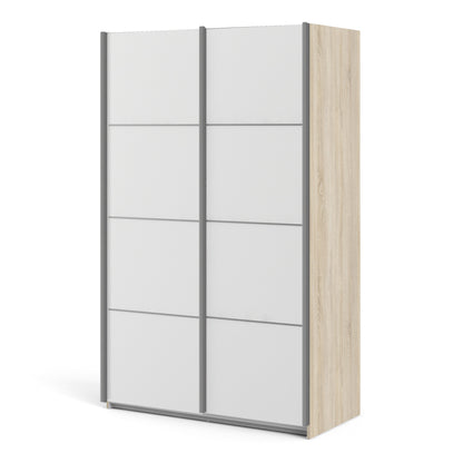 The 'Patsy' Collection.   Sliding Wardrobe 120cm in Oak with White Doors with 5 Shelves