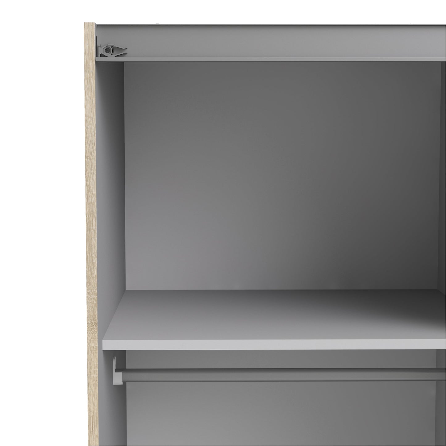 The 'Patsy' Collection.   Sliding Wardrobe 120cm in Oak with White Doors with 5 Shelves