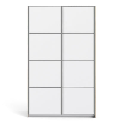 The 'Patsy' Collection.   Sliding Wardrobe 120cm in Oak with White Doors with 5 Shelves