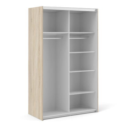 The 'Patsy' Collection.   Sliding Wardrobe 120cm in Oak with White Doors with 5 Shelves