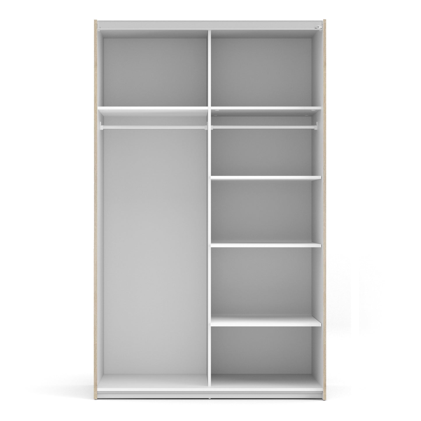 The 'Patsy' Collection.   Sliding Wardrobe 120cm in Oak with White Doors with 5 Shelves