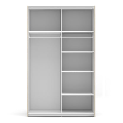 The 'Patsy' Collection.   Sliding Wardrobe 120cm in Oak with White Doors with 5 Shelves