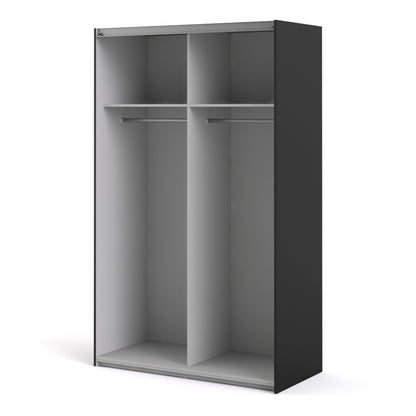 La collection « Patsy ». Armoire coulissante 120 cm en noir mat avec portes noires mates et 2 étagères