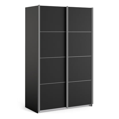 Colección 'Patsy'. Armario corredero de 120 cm en negro mate con puertas en negro mate y 5 estantes