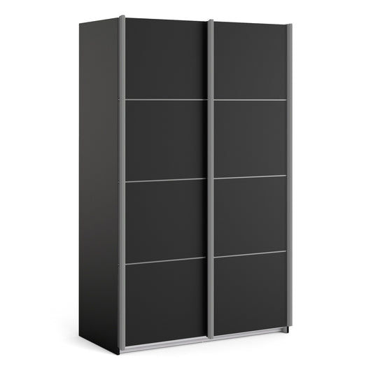 Colección 'Patsy'. Armario corredero de 120 cm en negro mate con puertas en negro mate y 5 estantes