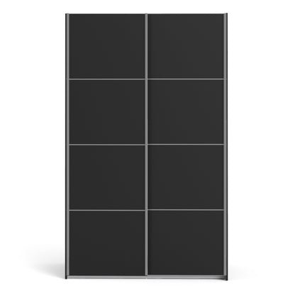 Colección 'Patsy'. Armario corredero de 120 cm en negro mate con puertas en negro mate y 5 estantes