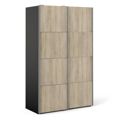 The 'Patsy' Collection.   Sliding Wardrobe 120cm in Black Matt with Oak Doors with 5 Shelves