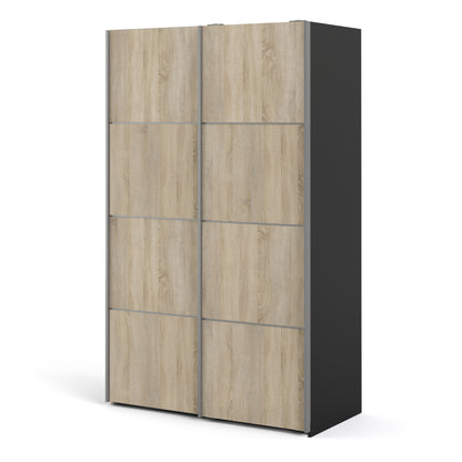 The 'Patsy' Collection.   Sliding Wardrobe 120cm in Black Matt with Oak Doors with 5 Shelves