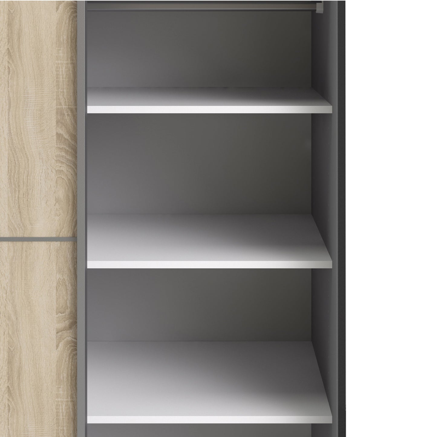 The 'Patsy' Collection.   Sliding Wardrobe 120cm in Black Matt with Oak Doors with 5 Shelves