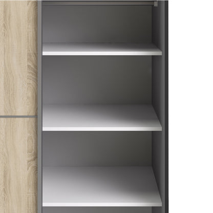 The 'Patsy' Collection.   Sliding Wardrobe 120cm in Black Matt with Oak Doors with 5 Shelves