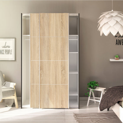 The 'Patsy' Collection.   Sliding Wardrobe 120cm in Black Matt with Oak Doors with 5 Shelves