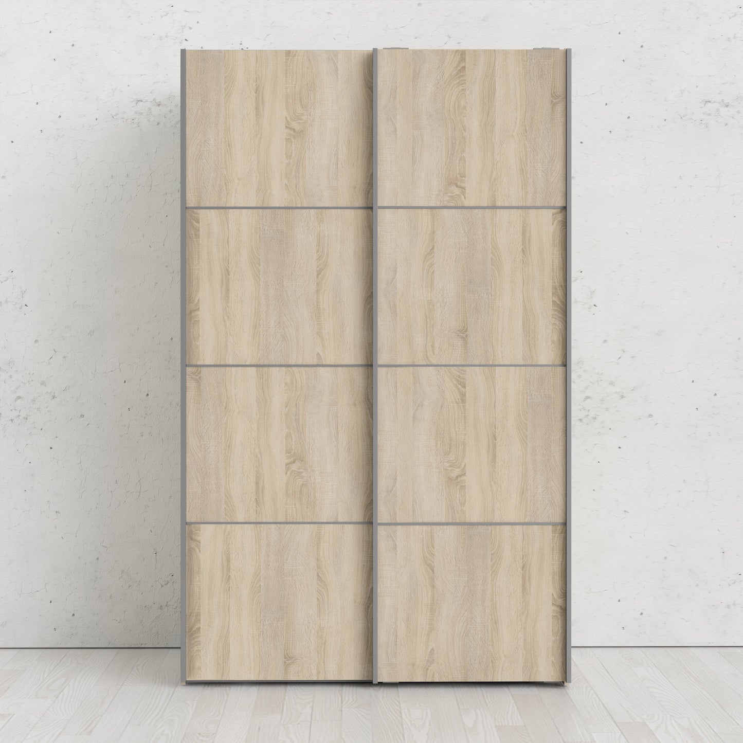 The 'Patsy' Collection.   Sliding Wardrobe 120cm in Black Matt with Oak Doors with 5 Shelves