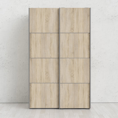 The 'Patsy' Collection.   Sliding Wardrobe 120cm in Black Matt with Oak Doors with 5 Shelves
