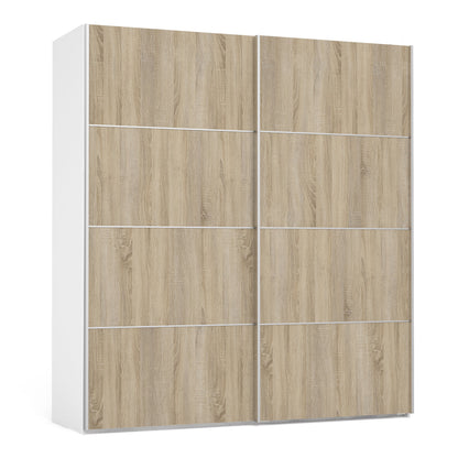 The 'Patsy' Collection.   Sliding Wardrobe 180cm in White with Oak Doors with 2 Shelves
