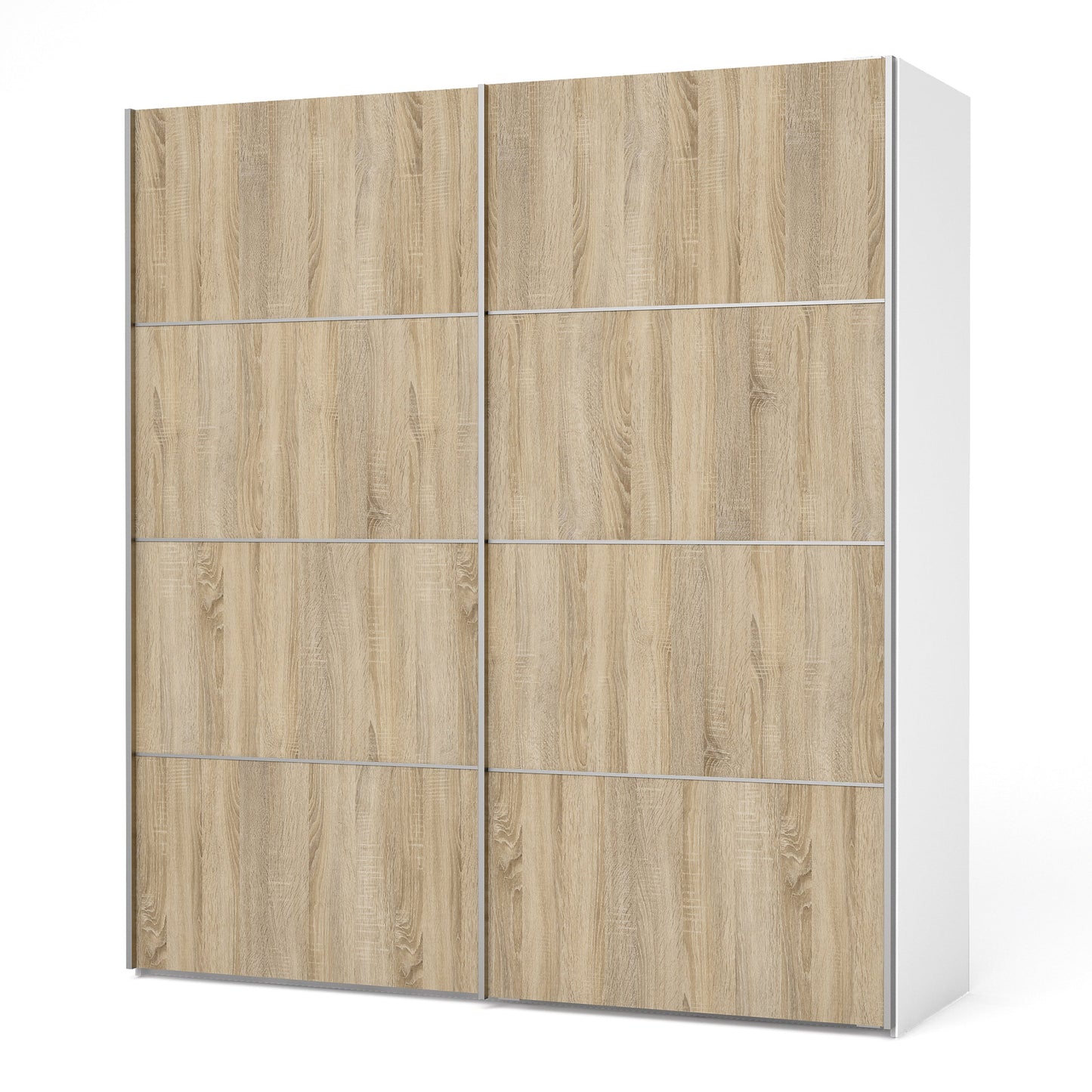 The 'Patsy' Collection.   Sliding Wardrobe 180cm in White with Oak Doors with 2 Shelves