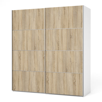 The 'Patsy' Collection.   Sliding Wardrobe 180cm in White with Oak Doors with 2 Shelves