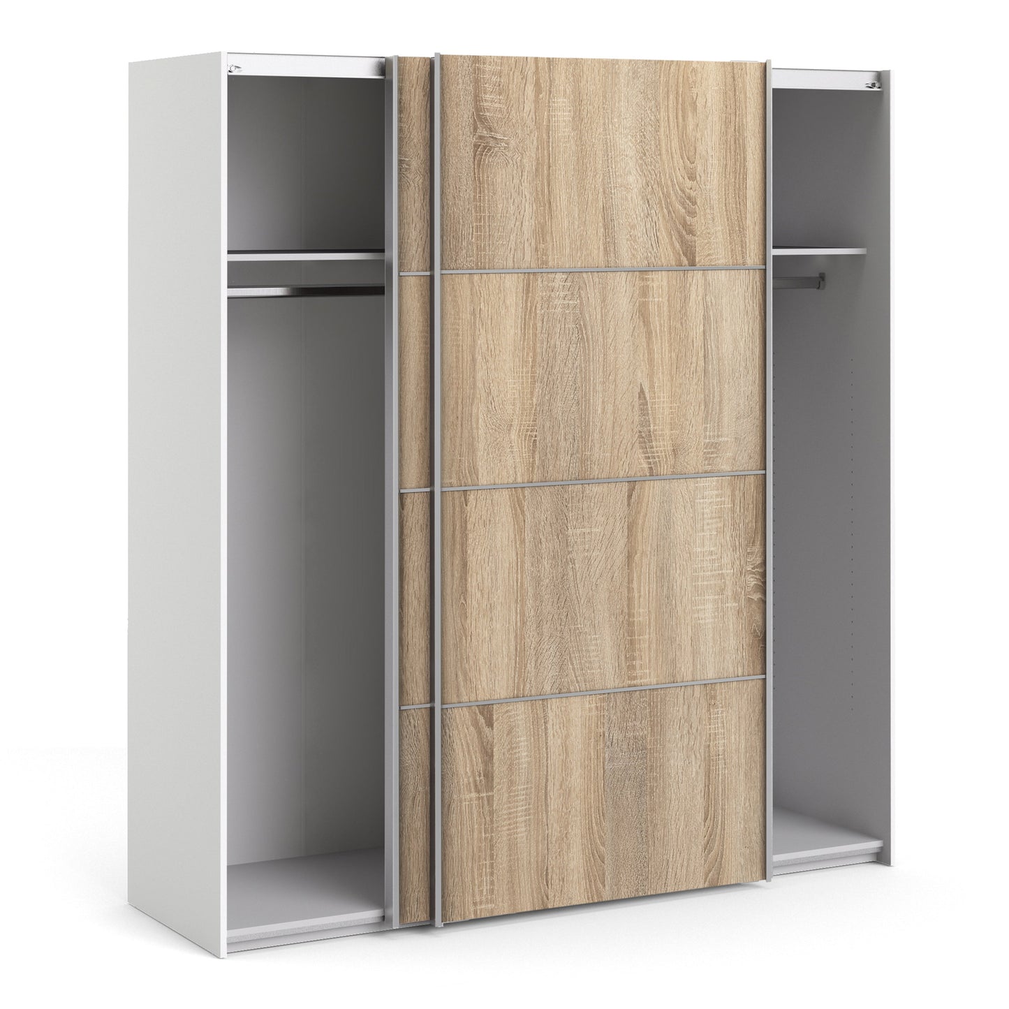 The 'Patsy' Collection.   Sliding Wardrobe 180cm in White with Oak Doors with 2 Shelves
