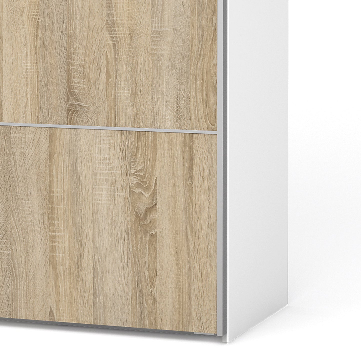 The 'Patsy' Collection.   Sliding Wardrobe 180cm in White with Oak Doors with 2 Shelves