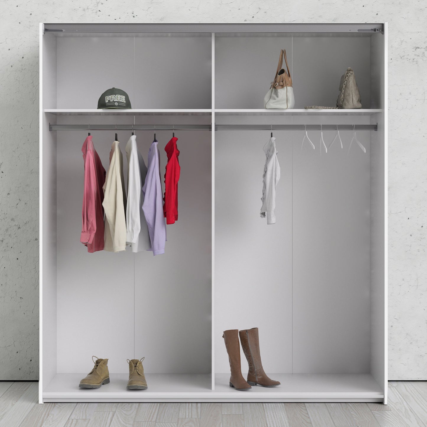 The 'Patsy' Collection.   Sliding Wardrobe 180cm in White with Oak Doors with 2 Shelves