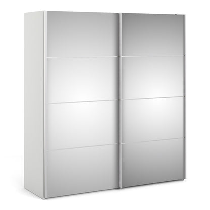 Colección 'Patsy'. Armario corredero de 180 cm en color blanco con puertas de espejo y 2 estantes