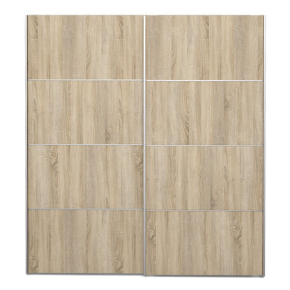 Colección 'Patsy'. Armario corredero de 180 cm en color blanco con puertas de roble y 5 estantes