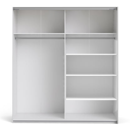 Colección 'Patsy'. Armario corredero de 180 cm en color blanco con puertas de roble y 5 estantes