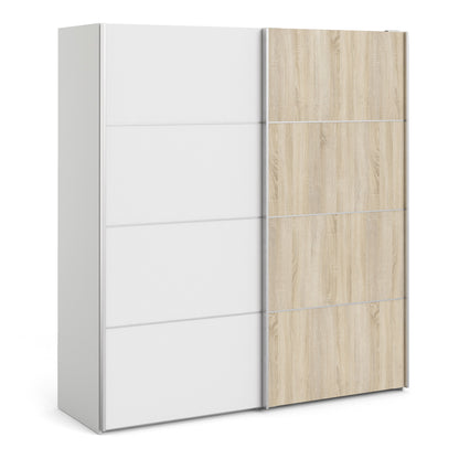 Colección 'Patsy'. Armario corredero de 180 cm en color blanco con puertas blancas y roble con 2 estantes
