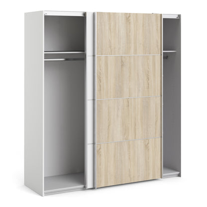 Colección 'Patsy'. Armario corredero de 180 cm en color blanco con puertas blancas y roble con 2 estantes