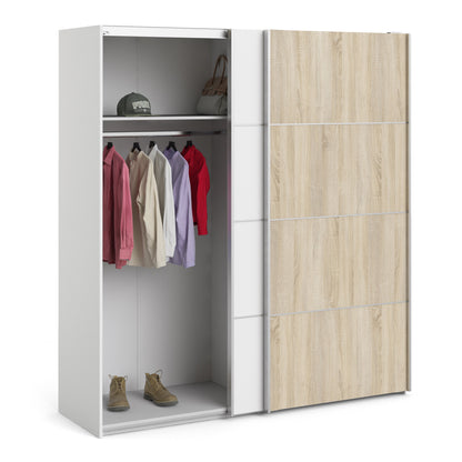 Colección 'Patsy'. Armario corredero de 180 cm en color blanco con puertas blancas y roble con 2 estantes