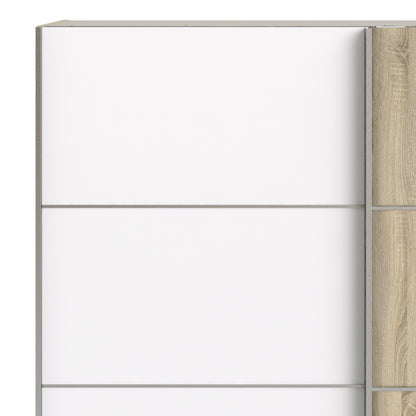 Colección 'Patsy'. Armario corredero de 180 cm en color blanco con puertas blancas y roble con 2 estantes