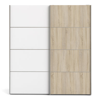 Colección 'Patsy'. Armario corredero de 180 cm en color blanco con puertas blancas y roble con 2 estantes