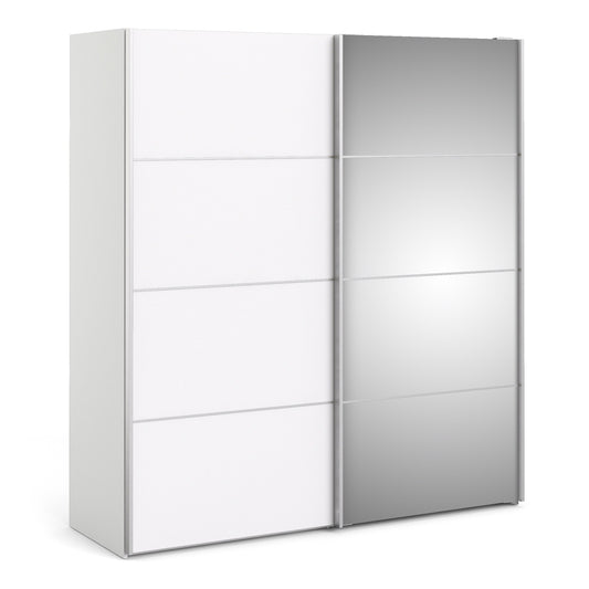 Colección 'Patsy'. Armario corredero de 180 cm en color blanco con puertas blancas y espejo con 5 estantes