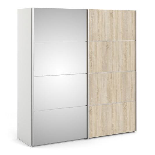 The 'Patsy' Collection.   Sliding Wardrobe 180cm in White with Oak and Mirror Doors with 5 Shelves
