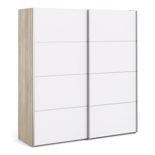 The 'Patsy' Collection.   Sliding Wardrobe 180cm in Oak with White Doors with 2 Shelves
