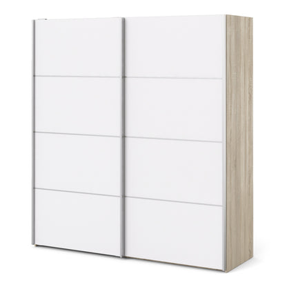 The 'Patsy' Collection.   Sliding Wardrobe 180cm in Oak with White Doors with 2 Shelves