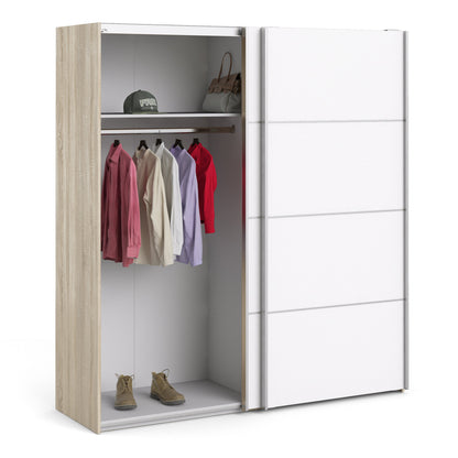 The 'Patsy' Collection.   Sliding Wardrobe 180cm in Oak with White Doors with 2 Shelves