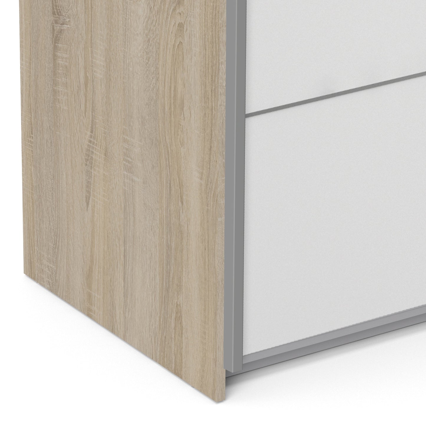 The 'Patsy' Collection.   Sliding Wardrobe 180cm in Oak with White Doors with 2 Shelves