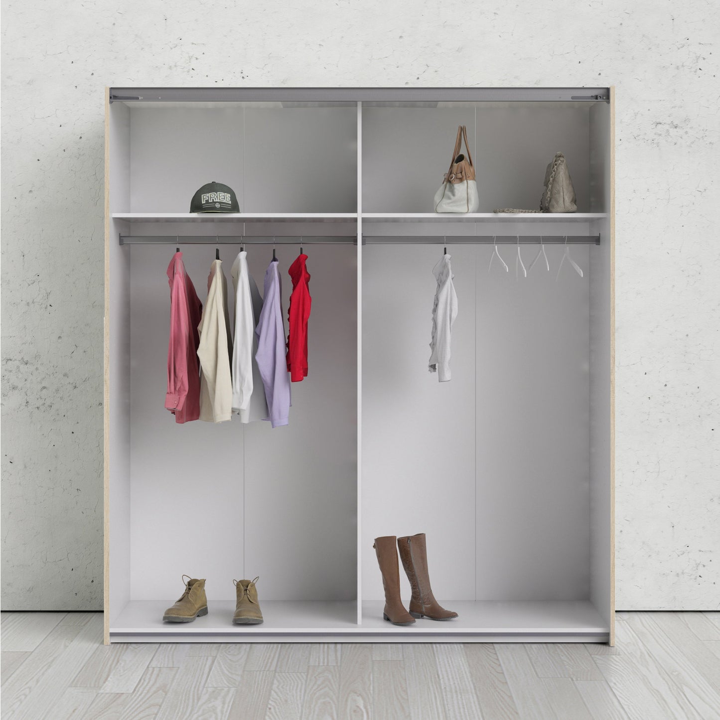 The 'Patsy' Collection.   Sliding Wardrobe 180cm in Oak with Oak Doors with 2 Shelves