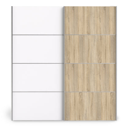 La collection 'Patsy'. Armoire coulissante 180 cm en chêne avec portes blanches et chêne avec 2 étagères