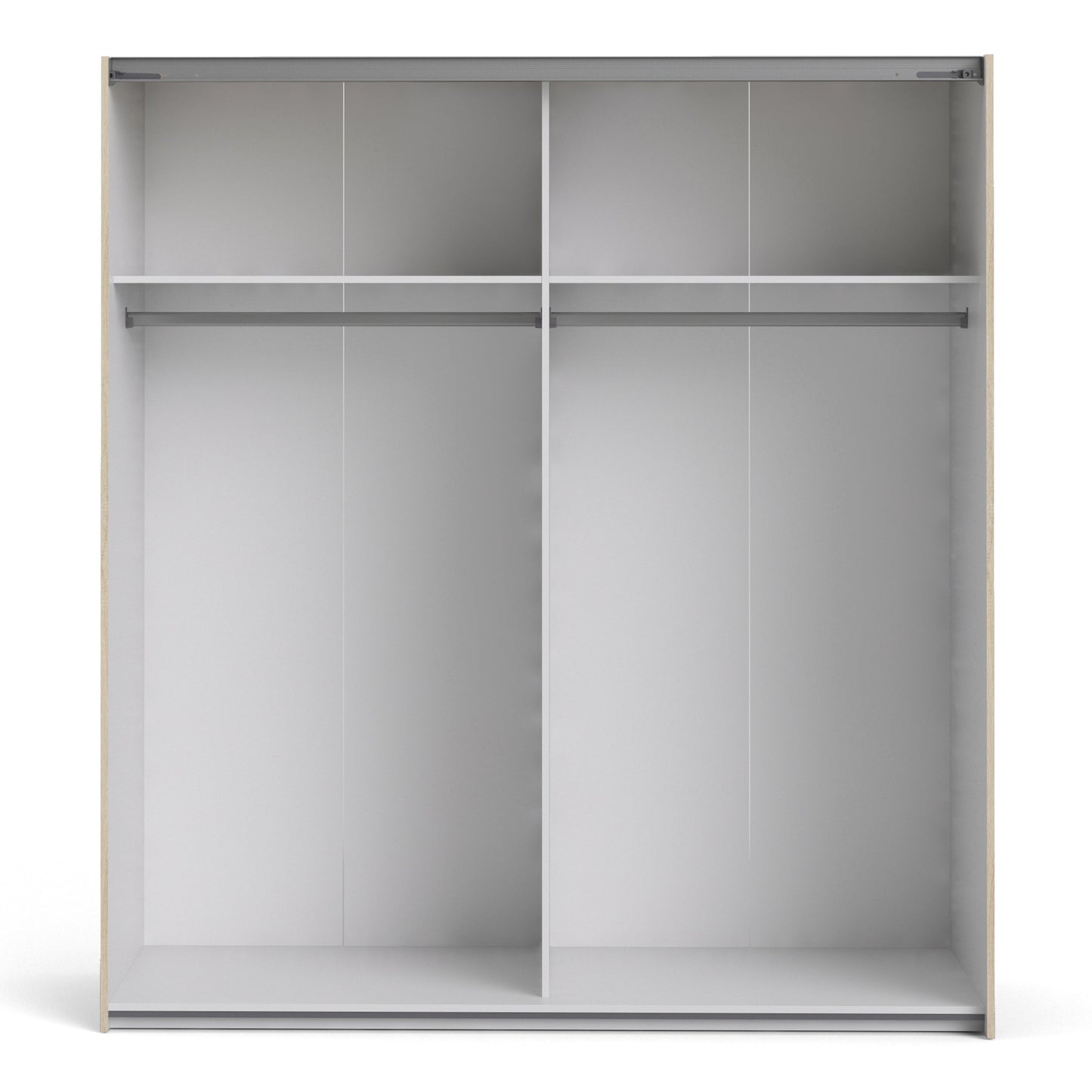 La collection 'Patsy'. Armoire coulissante 180 cm en chêne avec portes blanches et chêne avec 2 étagères