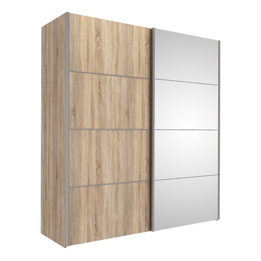 The 'Patsy' Collection.   Sliding Wardrobe 180cm in Oak with Oak and Mirror Doors with 2 Shelves